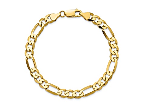 14K Yellow Gold 7mm Flat Figaro Chain Bracelet