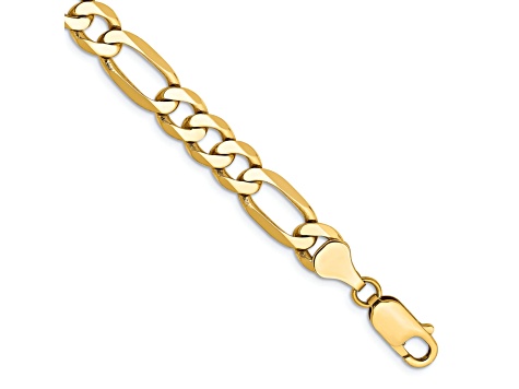 14K Yellow Gold 7mm Flat Figaro Chain Bracelet