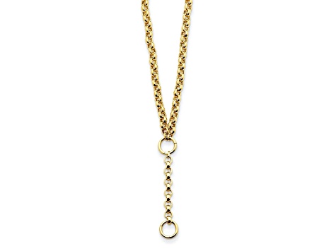 14K Yellow Gold Rolo Link Y-drop 18-inch Lariat Necklace