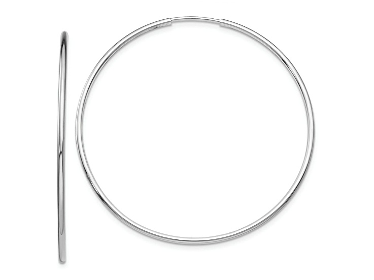 Rhodium Over 10k White Gold 1 13/16" Endless Hoop Earrings
