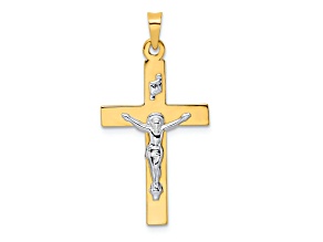 14k Yellow Gold and 14k White Gold Polished Solid INRI Crucifix Pendant