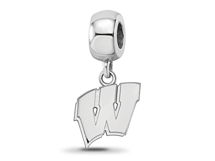 Sterling Silver Rhodium-plated LogoArt University of Wisconsin Small Dangle Bead
