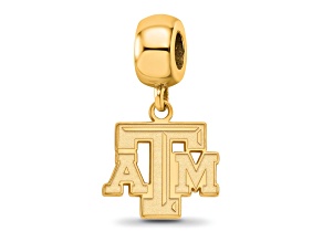 14K Yellow Gold Over Sterling Silver LogoArt Texas A and M University Small Dangle Bead