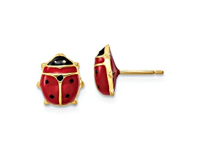 14k Yellow Gold Polished Red and Black Enameled Large Ladybug Stud Earrings