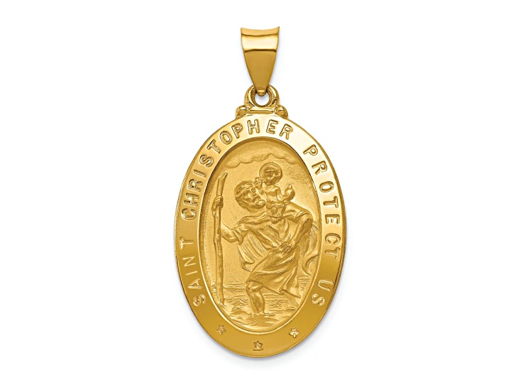 14k Yellow Gold Polished and Satin Saint Christopher Medal Pendant