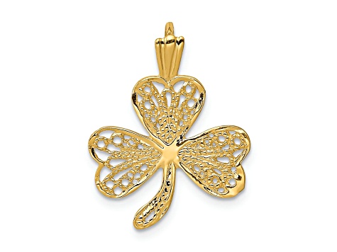 14k Yellow Gold Textured Filigree Shamrock Pendant