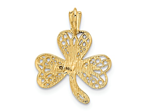 14k Yellow Gold Textured Filigree Shamrock Pendant