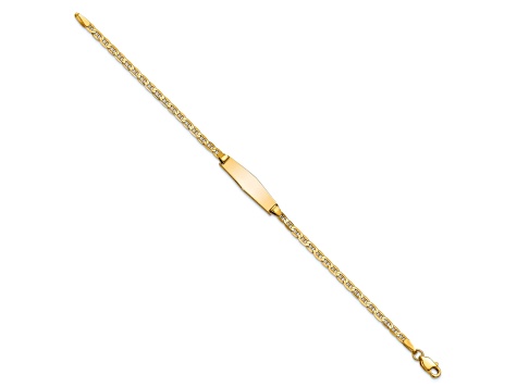 14k Yellow Gold Soft Diamond Shape Flat Mariner Link ID Bracelet
