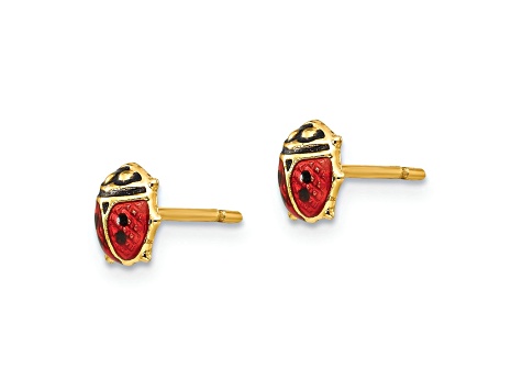 14K Yellow Gold Enamel Ladybug Post Earrings