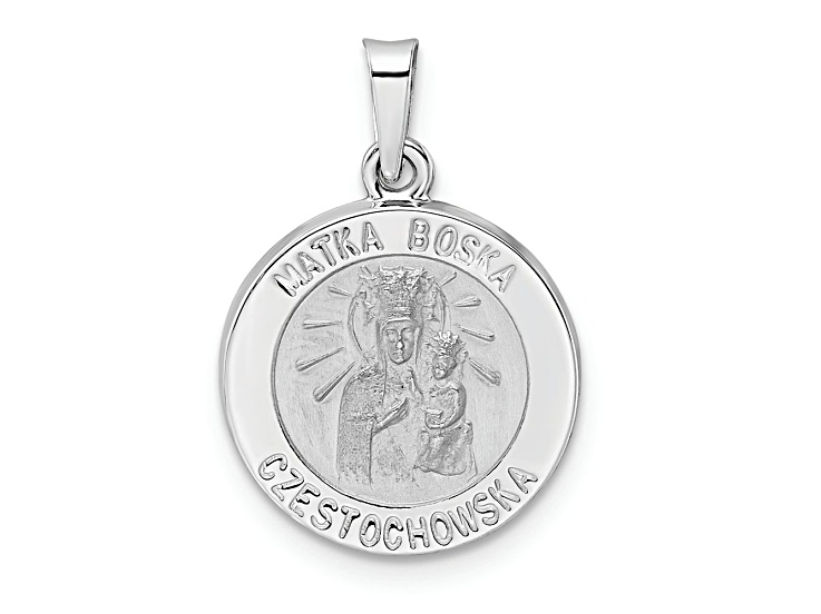 Rhodium Over 14k White Gold Polished and Satin Matka Boska Medal Pendant