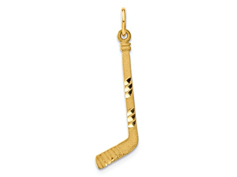 14k Yellow Gold Satin and Diamond-Cut Hockey Stick Pendant
