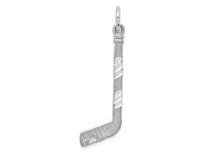 Rhodium Over 14k White Gold Satin and Diamond-Cut Hockey Stick Pendant