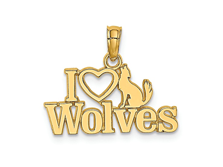 14k Yellow Gold I Love (Heart) Wolves Charm