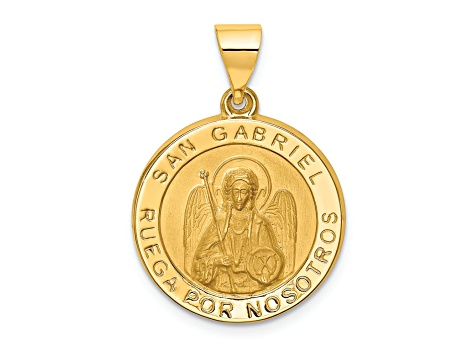 14k Yellow Gold Polished and Satin Spanish Saint Gabriel Medal Pendant