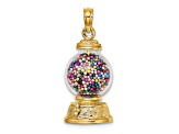 14k Yellow Gold 3D Textured Moveable Gumball Machine Glass Pendant With Multi-Color Glass Beads