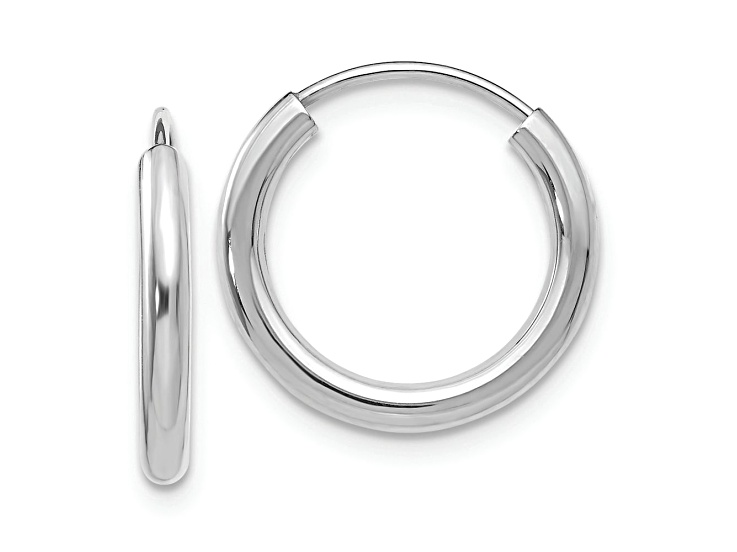 Rhodium Over 10k White Gold 1/2 inch Polished Endless Hoop Earrings