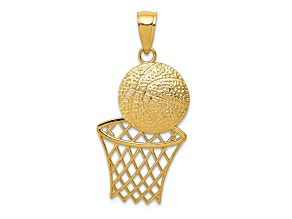 10K Yellow Gold Textured Basketball and Net Pendant