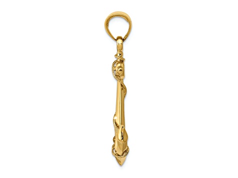 14k Yellow Gold 3D Anchor with Rope Pendant