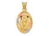 14K Yellow Gold with Rose and White Rhodium Diamond-cut Lady Of Guadalupe Oval Pendant