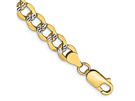 14K Two-tone Gold Diamond-Cut Pave Curb Chain Bracelet