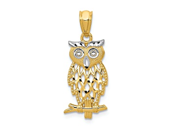 Picture of 14K Two-tone Gold with Rhodium Owl Pendant