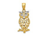 14K Two-tone Gold with Rhodium Owl Pendant