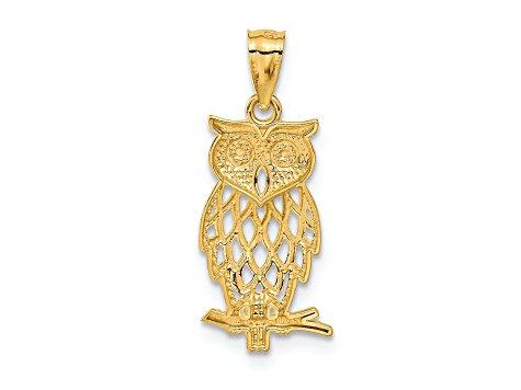 14K Two-tone Gold with Rhodium Owl Pendant