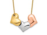 14K Tri-color Polished Hearts 17-inch with 1-inch Extension Necklace