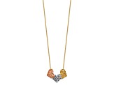 14K Tri-color Polished Hearts 17-inch with 1-inch Extension Necklace