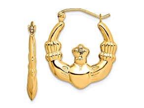10k Yellow Gold 7/8" Polished Claddagh Hoop Earrings