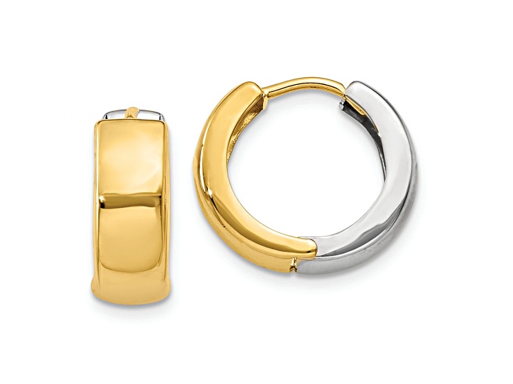 14k Yellow Gold and 14k White Gold 3/8" Hinged Hoop Earrings