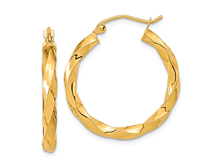 10k Yellow Gold 1 1/16" Polished Twisted Hoop Earrings