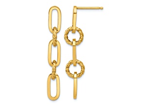 14k Yellow Gold Polished and Textured Chain Link Dangle Earrings