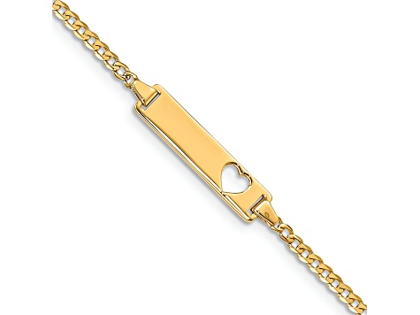 14k Yellow Gold Cut-out Heart Curb Link ID Bracelet