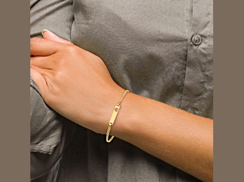 14k Yellow Gold Cut-out Heart Curb Link ID Bracelet