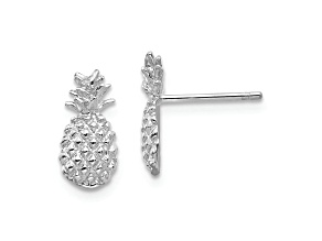 Rhodium Over 14K White Gold Polished and Textured Pineapple Stud Earrings
