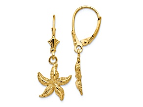14k Yellow Gold Textured Starfish Dangle Earrings