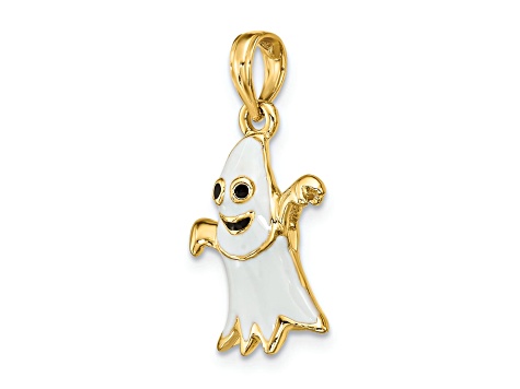 14k Yellow Gold Enameled 3D Ghost Charm