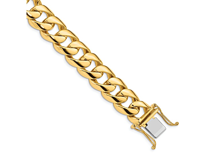 10k Yellow Gold and 10k White Gold 13.4mm Hand-polished Rounded Curb Link Bracelet