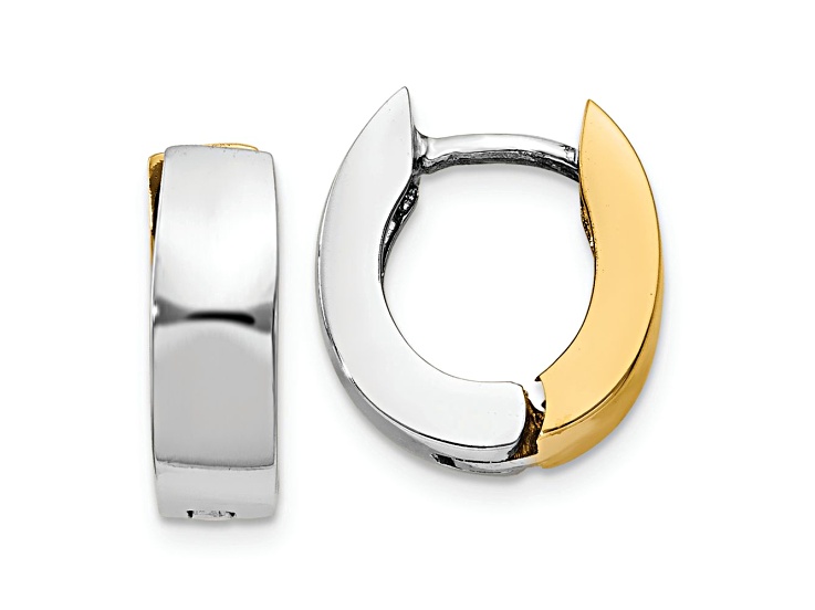 14k Yellow Gold and 14k White Gold 1/2" Polished Hinged Hoop Earrings