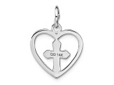 Rhodium Over 14k White Gold Diamond-Cut and Textured Cross in Heart Charm