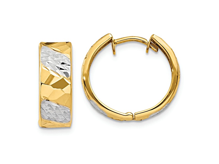 14k Yellow Gold and Rhodium over 14k Yellow Gold 9/16" Diamond-Cut Hoop Earrings
