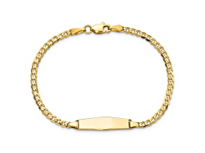 14k Yellow Gold Soft Diamond Shape Curb Link ID Bracelet