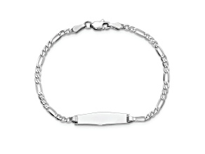 Rhodium Over 14k White Gold Soft Diamond Shape Figaro Link ID Bracelet
