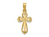 14k Yellow Gold Polished and Textured Cut-Out Cross Pendant