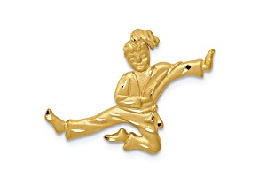 14k Yellow Gold Satin and Diamond-Cut Open-backed Karate Female Chain Slide Pendant