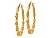 14k Yellow Gold 2 1/8" Polished and Textured Bamboo Hoop Earrings