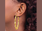 14k Yellow Gold 2 1/8" Polished and Textured Bamboo Hoop Earrings
