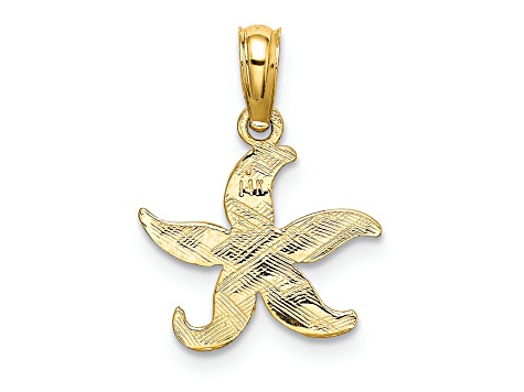 10K Yellow Gold Textured Flat Starfish Charm