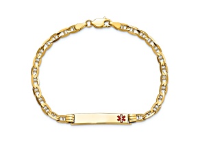 14k Yellow Gold Medical Red Enamel Mariner Link ID Bracelet